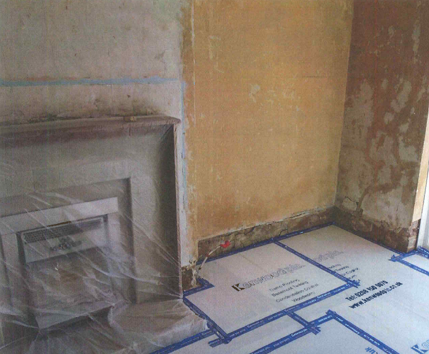 Floor Protection Laid and Fireplace protected prior to plaster removal